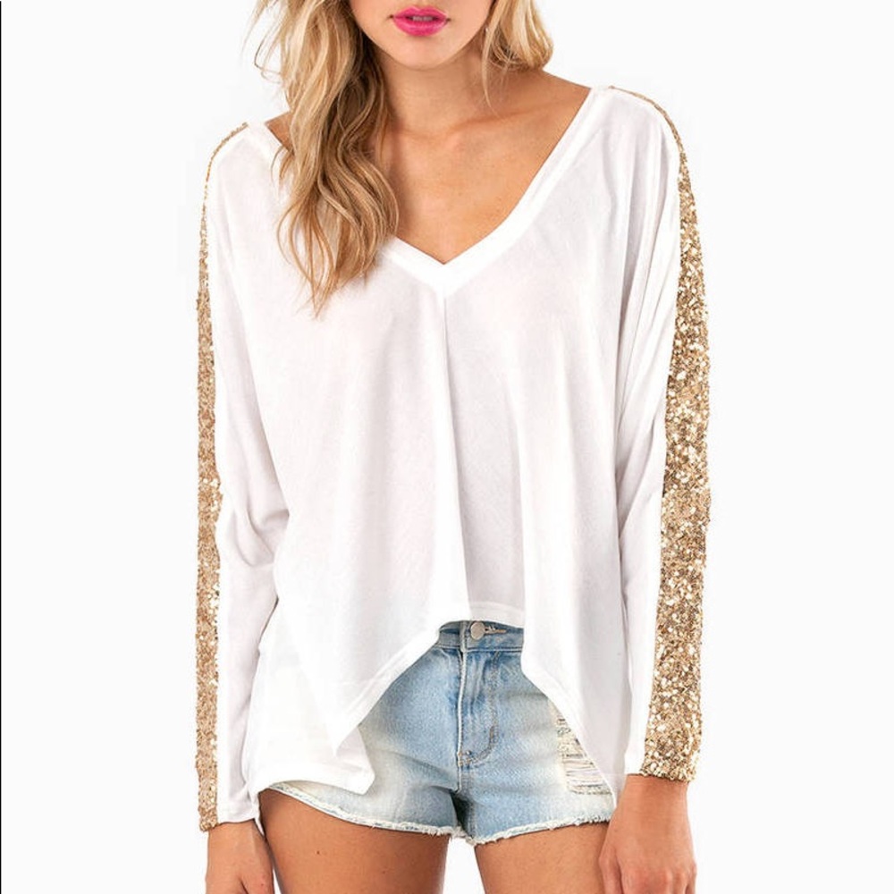 TOBI SEQUINED STRIPES SWEATER
